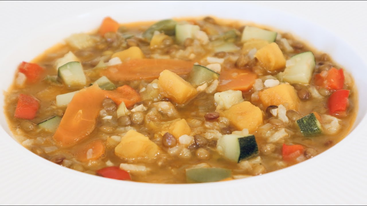 Lentilhas com legumes e arroz
