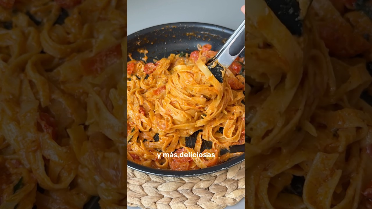 Pasta a la sartén con tomates y nata