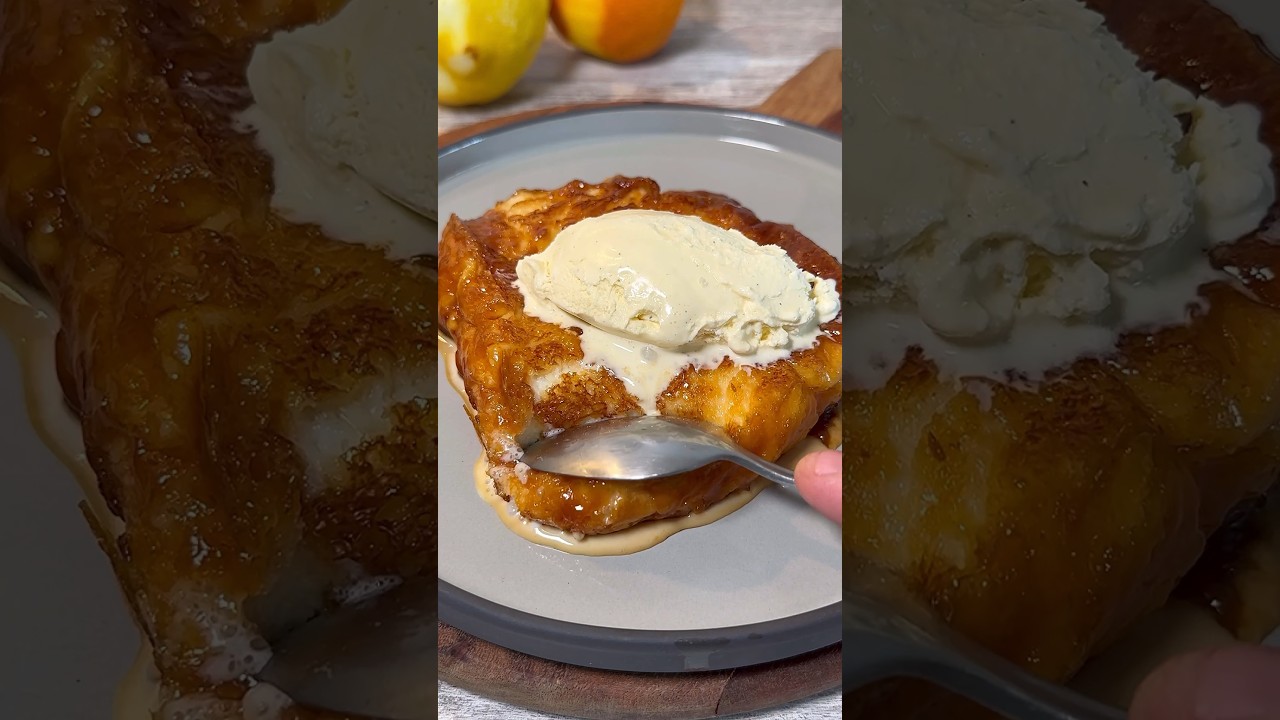 Zarte Torrija mit Karamell und Eis